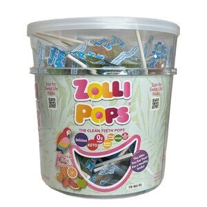 Zolli Pops Sugar-Free Clean Teeth Lollipops Tropical Fruit 1Lb Tub Vegan & Keto